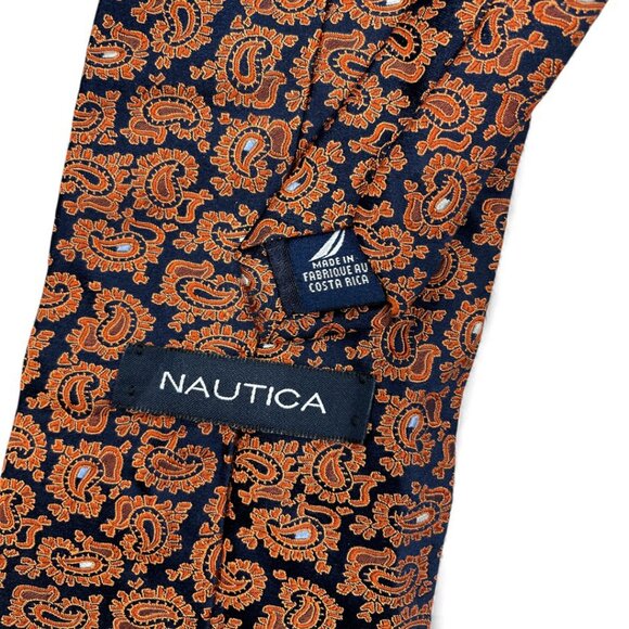 Nautica Silk Tie Paisley Orange Blue Vintage 90's - Picture 4 of 7